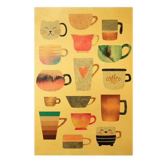 Tableaux sur toile avec café Tasses colorées en or