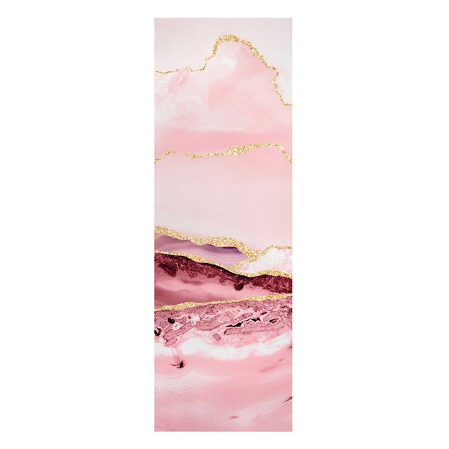 Tableaux dessins Abstract Mountains Pink With Golden Lines