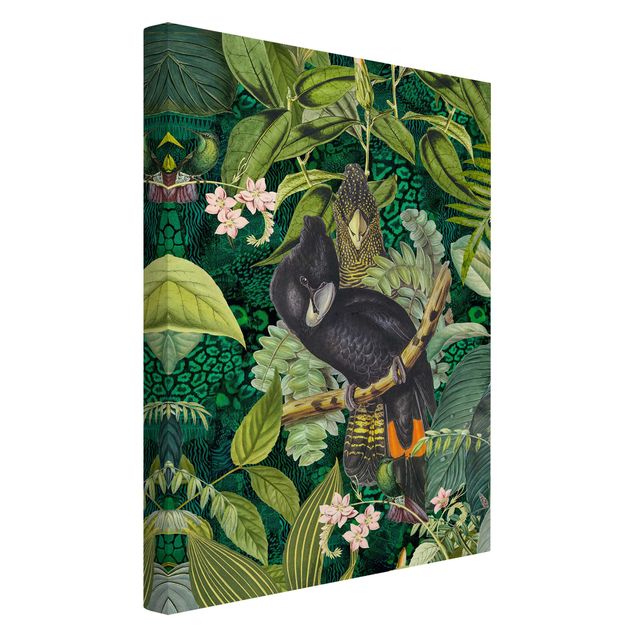 Tableaux moderne Collage coloré - Cacatoès dans la jungle