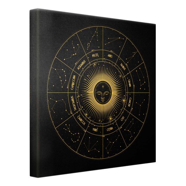 Tableau sur toile or - Astrology Zodiac Sign In A Sun Circle Black