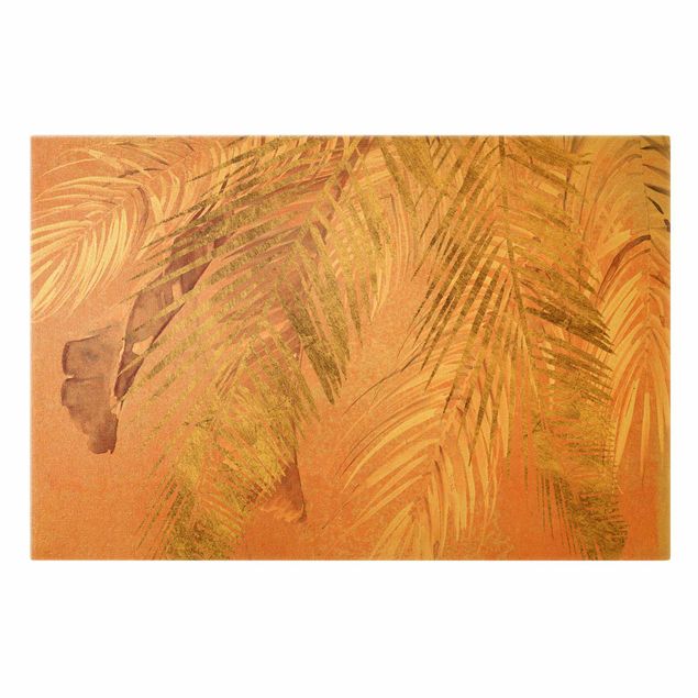 Tableau orange Feuilles de palmier en rose et or III