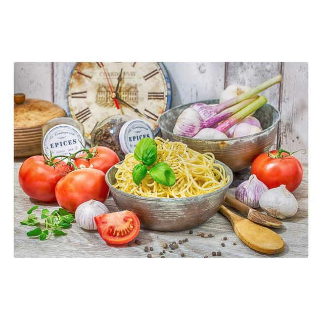 Tableau multicolor Spaghetti au basilic