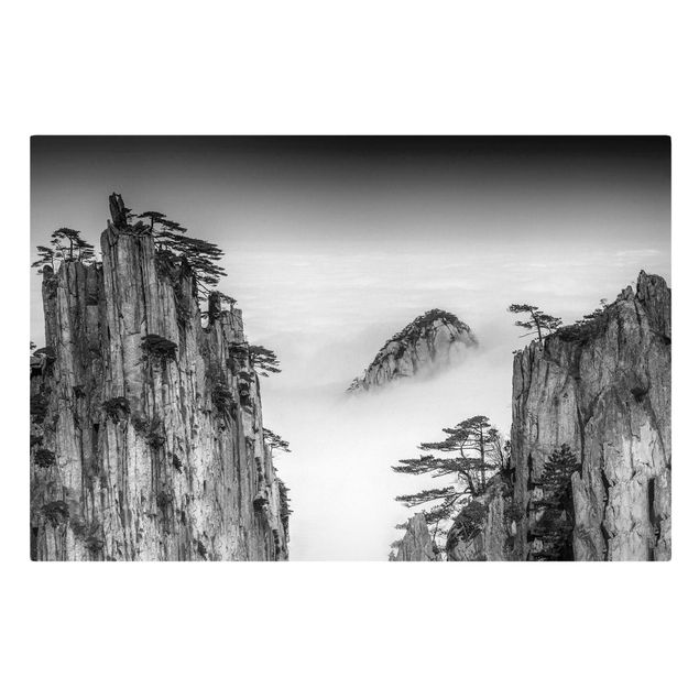 Toiles montagne Roches dans le brouillard en noir et blanc