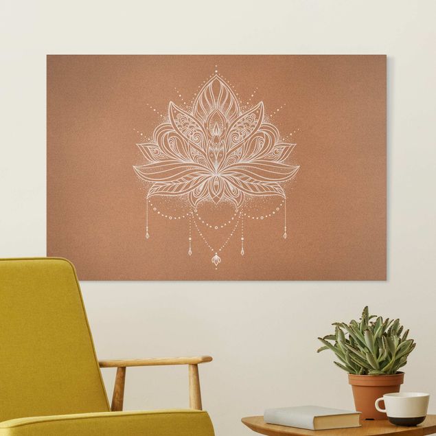 Déco murale cuisine Fleur de Lotus Boho imitation liège blanc