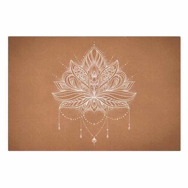Tableau marron Fleur de Lotus Boho imitation liège blanc