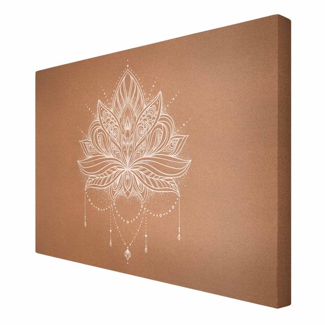 Tableau décoration Fleur de Lotus Boho imitation liège blanc