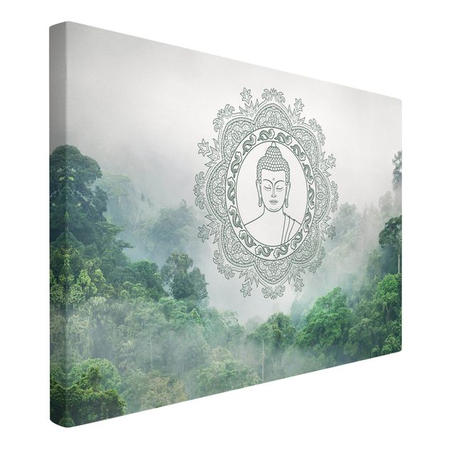 Toile paysage montagne Mandala de Bouddha dans le brouillard