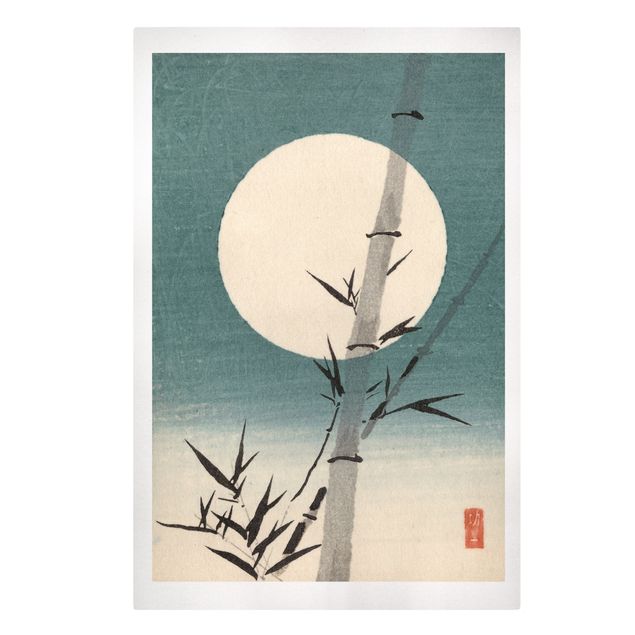 Tableau deco nature Dessin Japonais Bambou Et Lune