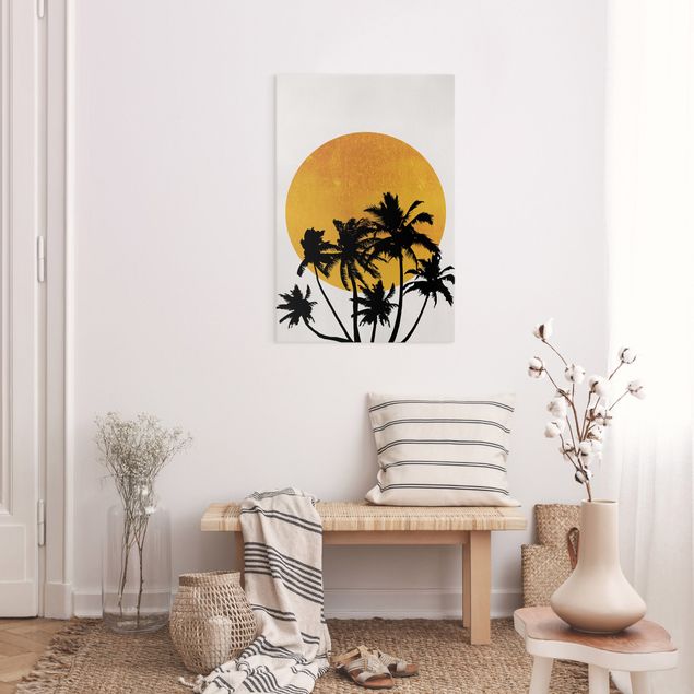 Tableaux paysage Palmiers devant un soleil doré