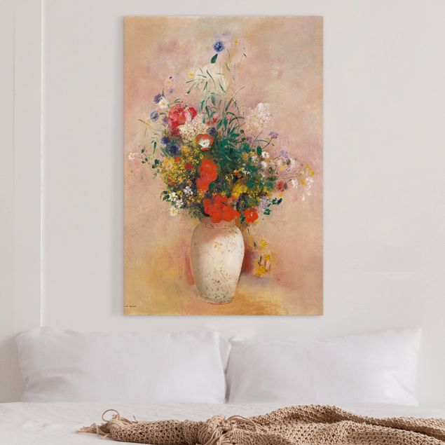 Déco murale cuisine Odilon Redon - Vase avec fleurs (fond rose)