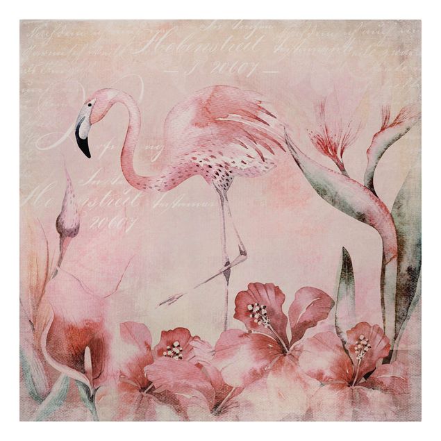 Tableaux animaux Collage Shabby Chic - Flamingo