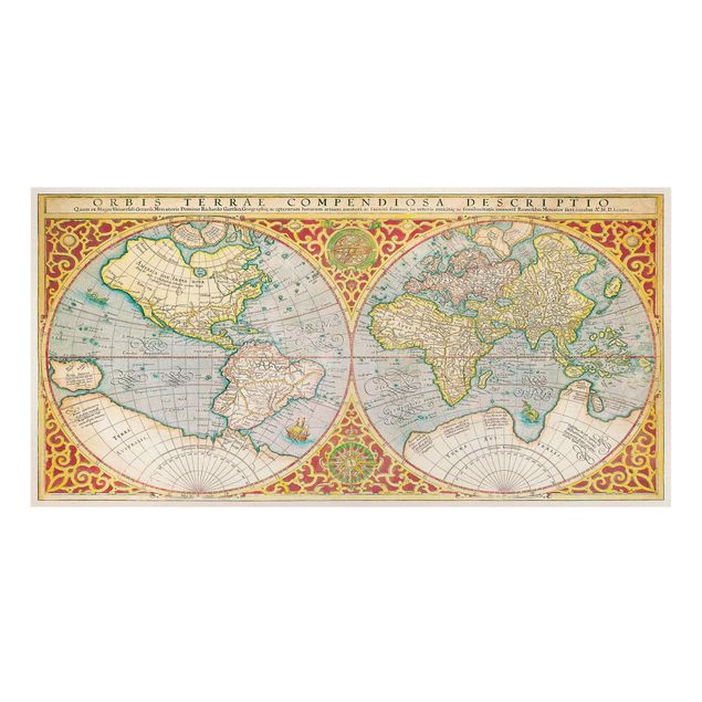 Tableau multicolor Carte du monde historique Orbis Descriptio Terrare Compendiosa