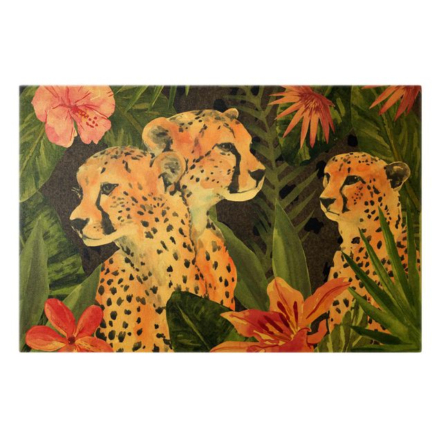 Tableau fleurs Trois guépards dans la jungle