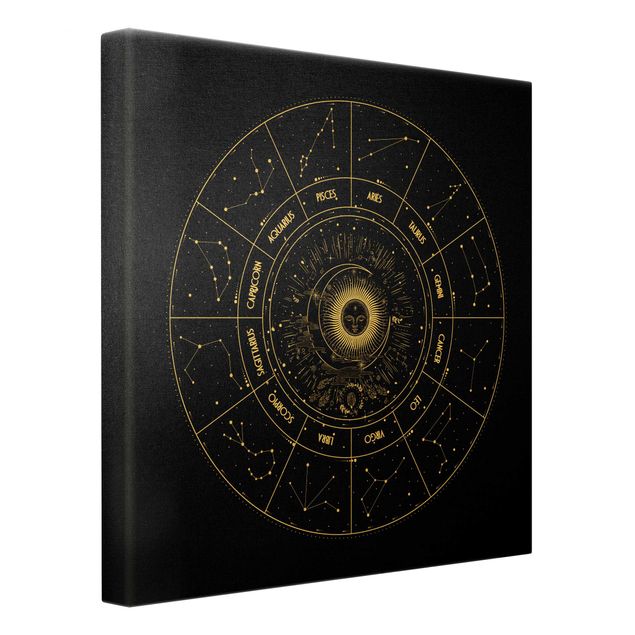 Tableau sur toile or - Astrology The 12 Zodiac Signs Black