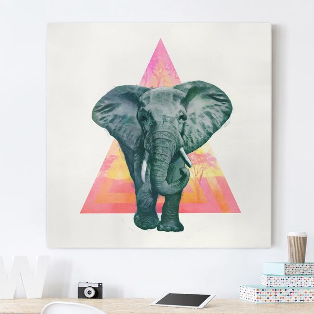 Tableau multicolore Illustration Elephant Front Triangle Painting