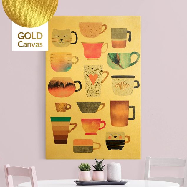 Déco mur cuisine Tasses colorées en or