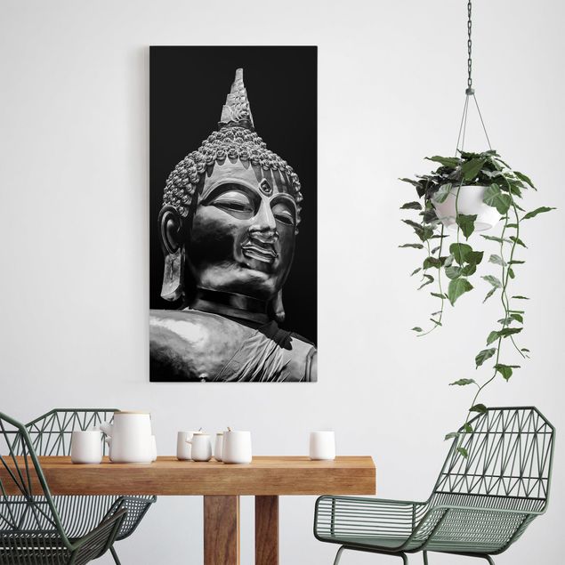 Tableaux sur toile en noir et blanc Visage de Statue de Bouddha