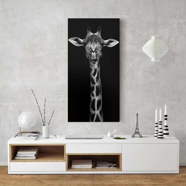Toile girafe Portrait de girafe sombre