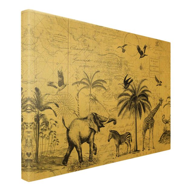 Toile girafe Collage Vintage - Carte Exotique