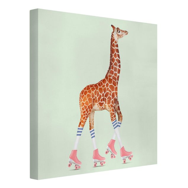 Toile girafe Girafe avec des patins à roulettes