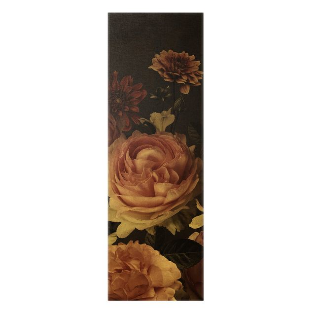 Tableau style vintage Fleurs roses sur fond noir vintage