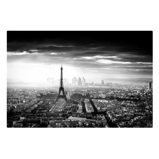 Tableaux sur toile en noir et blanc La Tour Eiffel vue du ciel en noir et blanc