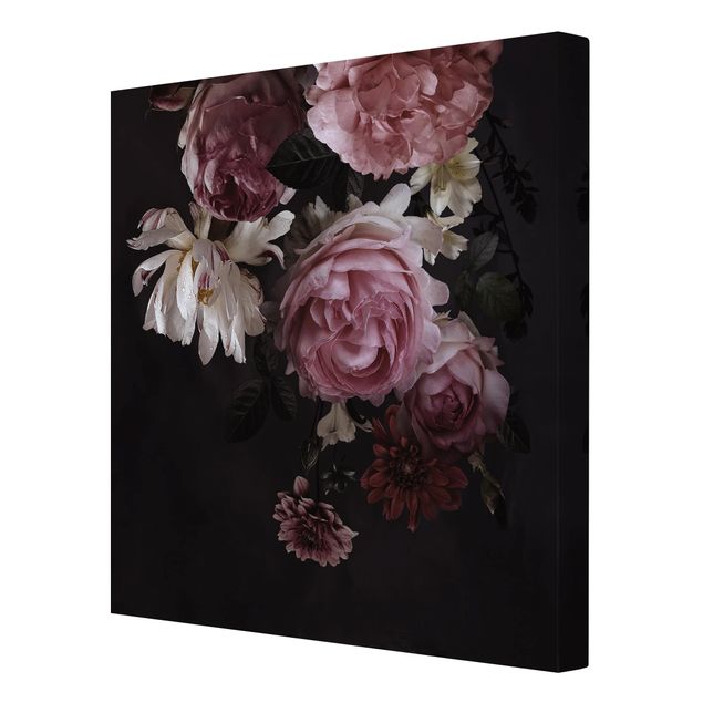 Tableaux muraux Fleurs roses sur fond noir