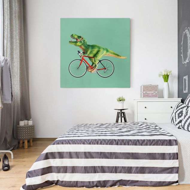 Tableaux modernes Dinosaure avec bicyclette