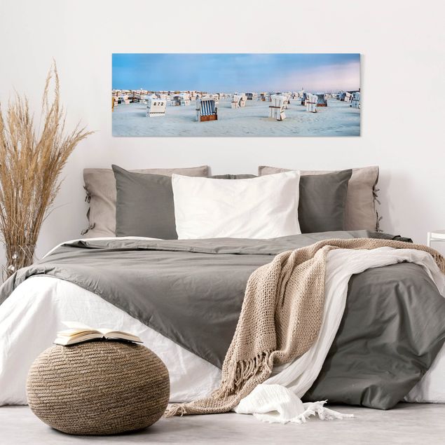 Tableaux sur toile avec dunes Chaises de plage sur la plage de la mer du Nord