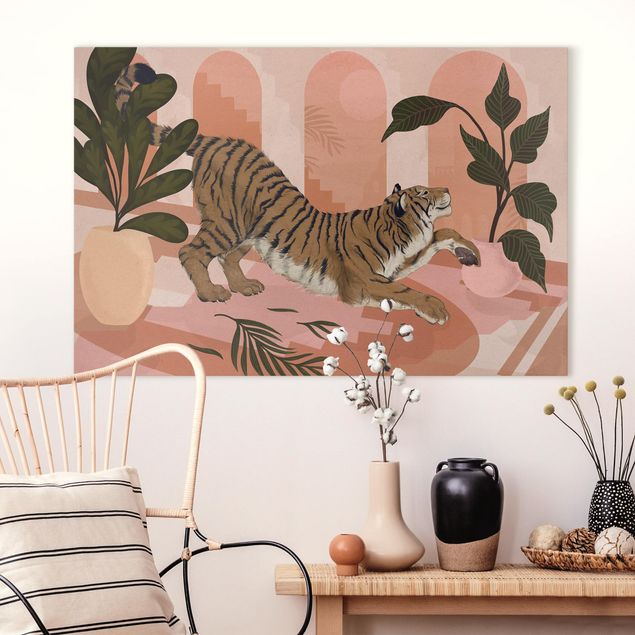 Décorations cuisine Illustration Tigre dans une peinture rose pastel