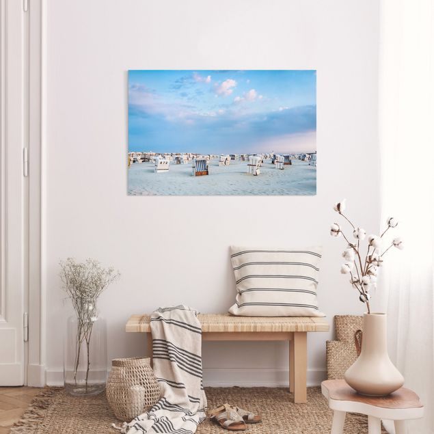 Tableaux sur toile avec dunes Chaises de plage sur la plage de la mer du Nord