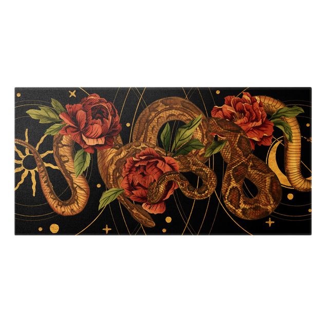 Tableaux muraux Serpent avec Roses Noir Et Or I