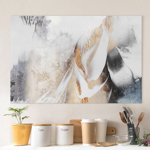 Déco mur cuisine Peinture d'hiver abstraite dorée
