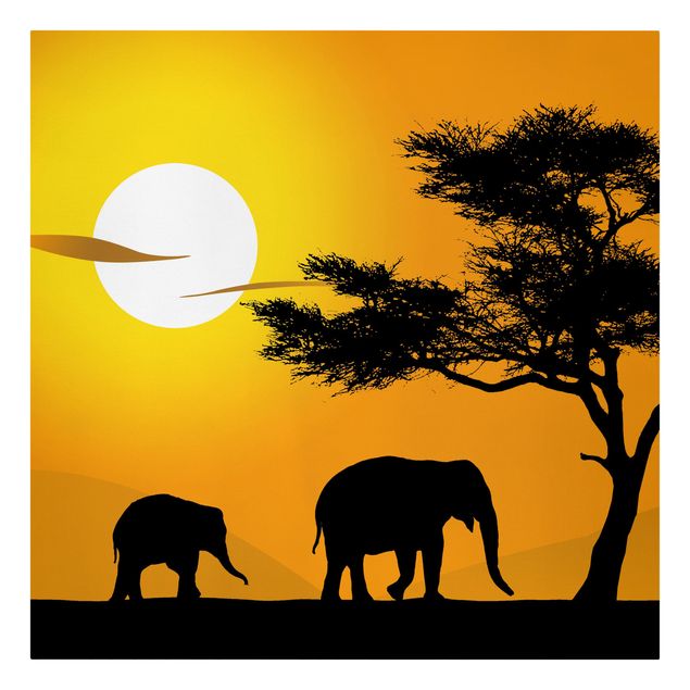 Toile africaine Marche des éléphants africains