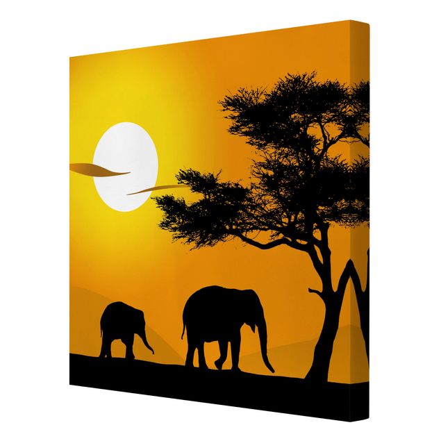 Toile coucher de soleil Marche des éléphants africains