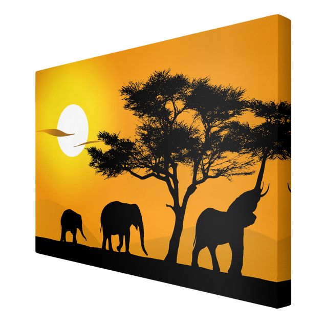 Toile coucher de soleil Marche des éléphants africains