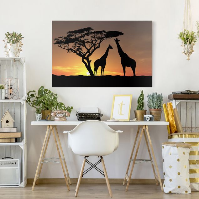Tableau girafe Coucher de soleil africain