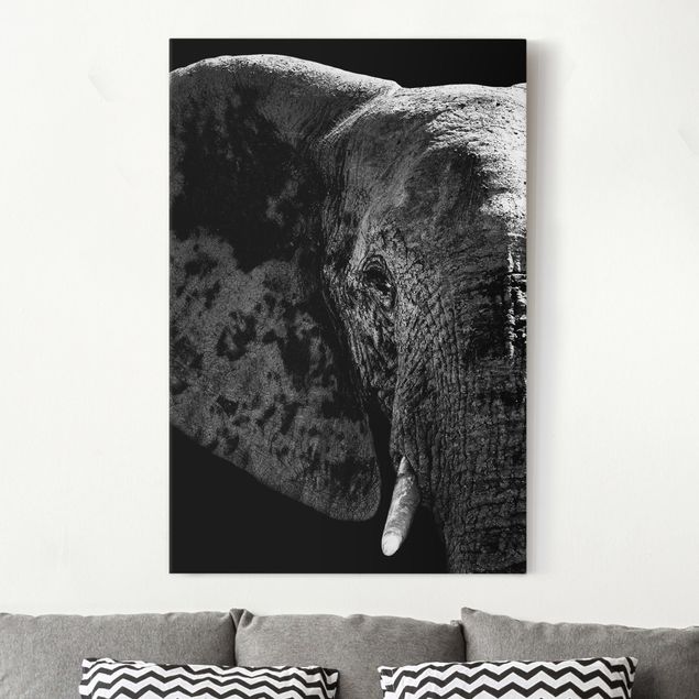 Déco mur cuisine Éléphant d'Afrique noir et blanc