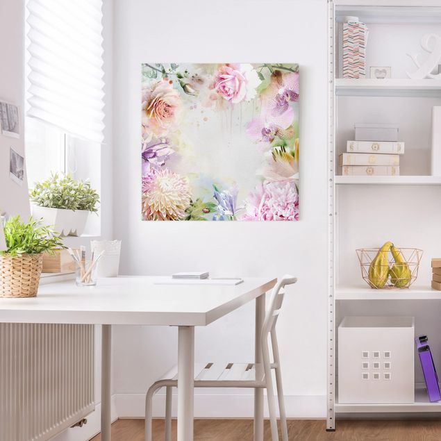 Tableaux moderne Mélange de fleurs pastel à l'aquarelle