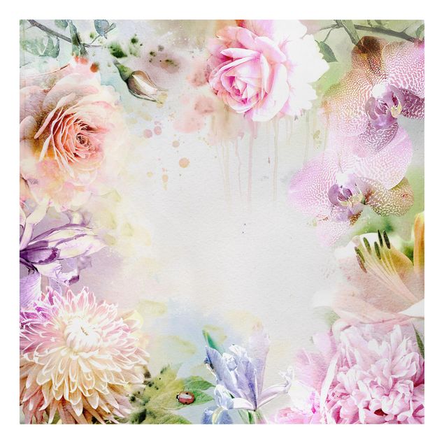 Tableau floral mural Mélange de fleurs pastel à l'aquarelle