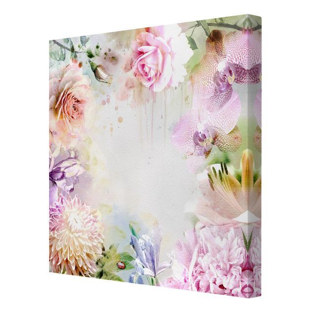Tableaux muraux Mélange de fleurs pastel à l'aquarelle