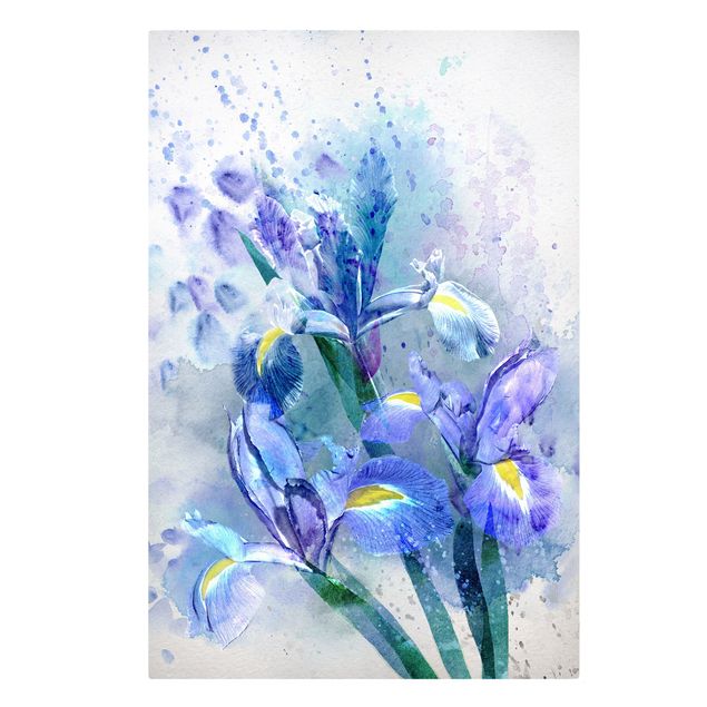 Tableau deco bleu Aquarelle Fleurs Iris