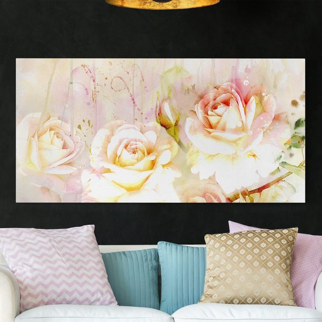 Déco murale cuisine Fleurs à l'aquarelle Roses