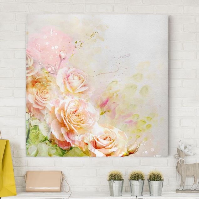 Déco mur cuisine Composition de roses à l'aquarelle
