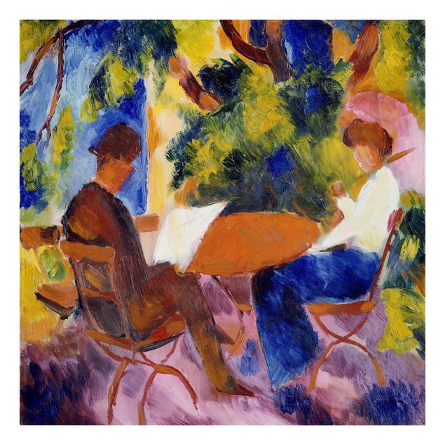 Tableau art abstrait August Macke - Couple à la table du jardin