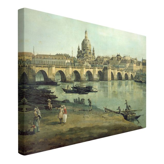 Tableau expressionniste Bernardo Bellotto - Vue de Dresde depuis la rive droite de l'Elbe, avec le pont Auguste