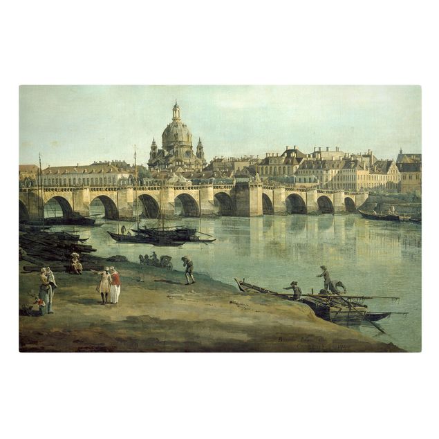 Tableaux sur toile Dresde Bernardo Bellotto - Vue de Dresde depuis la rive droite de l'Elbe, avec le pont Auguste