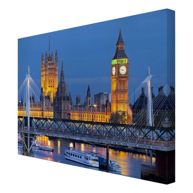 Tableau toile ville Big Ben et Palais de Westminster à Londres la nuit