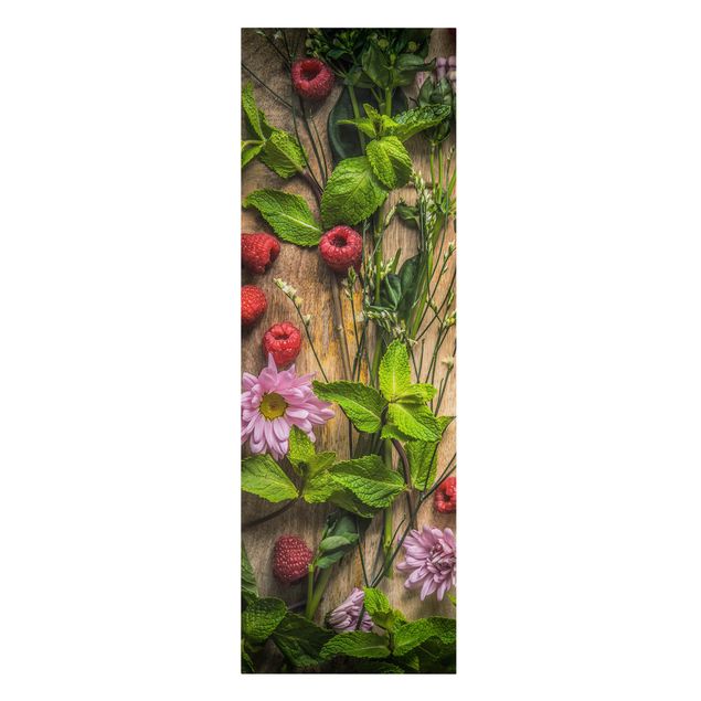 Tableaux sur toile avec légumes et fruit Fleurs Framboises Menthe