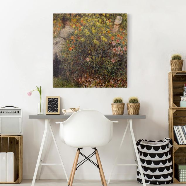 Toile impressionniste Claude Monet - Deux dames dans un jardin fleuri